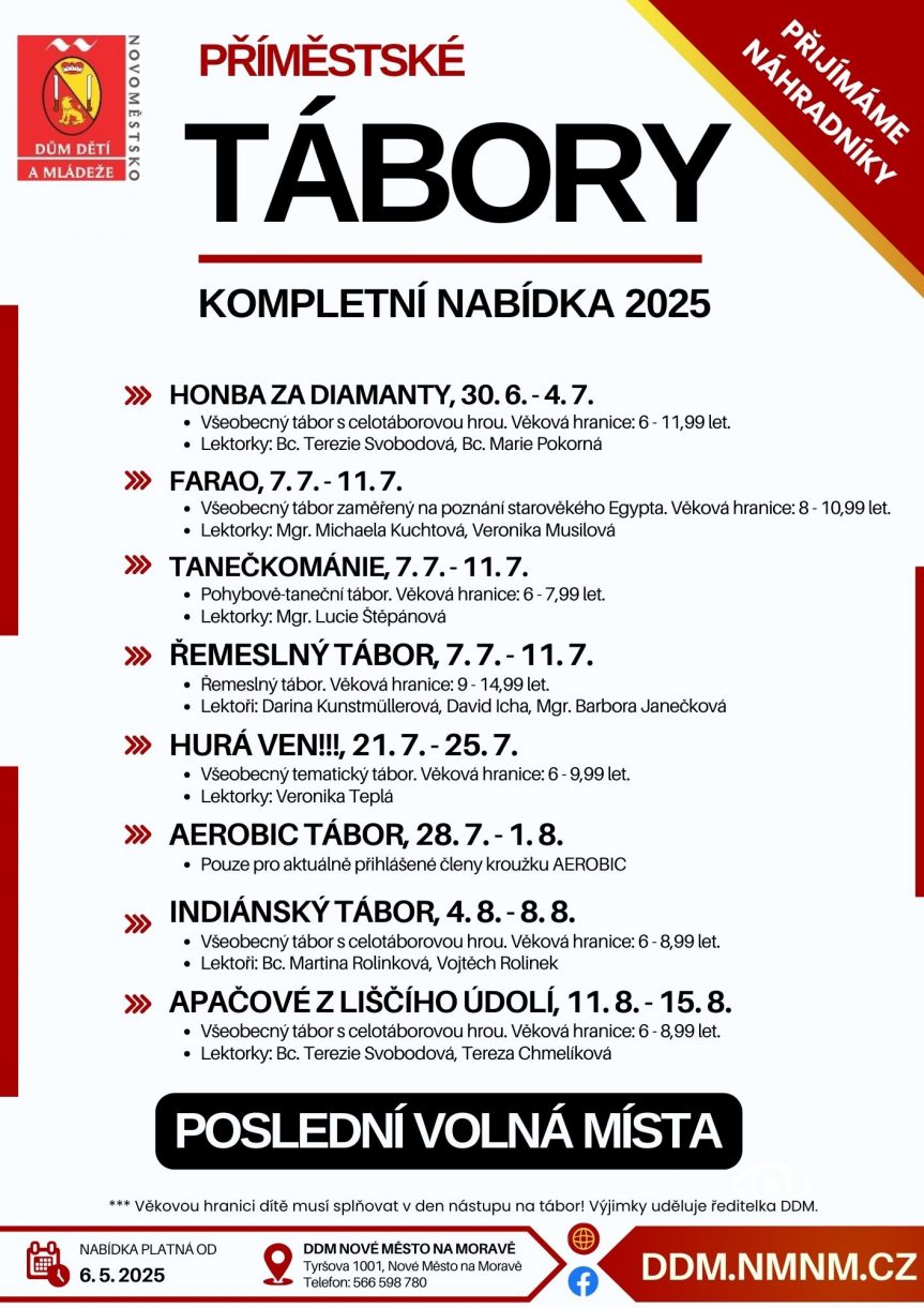 PŘÍMĚSTSKÉ TÁBORY – poslední volná místa!