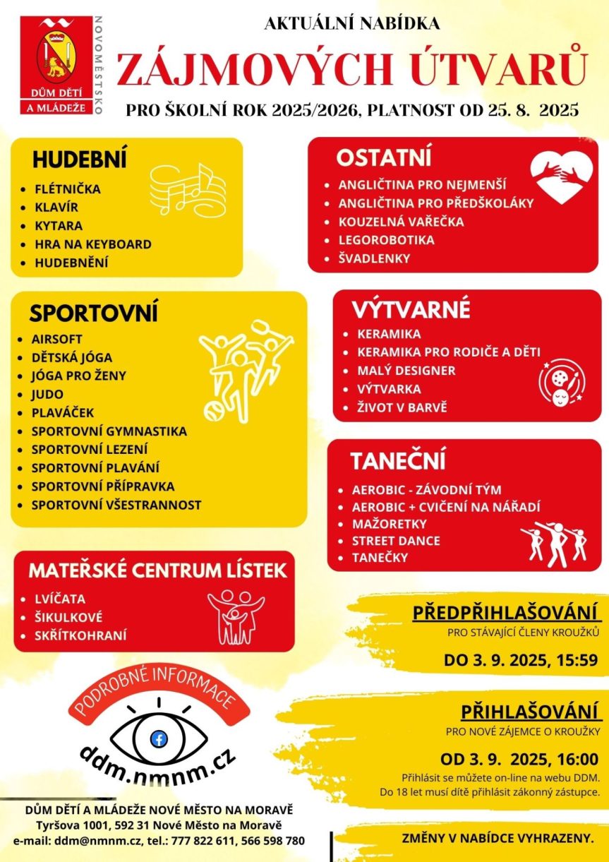AKTUÁLNÍ NABÍDKA ZÁJMOVÝCH ÚTVARŮ DDM